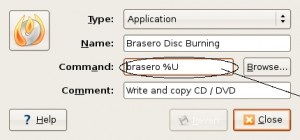 Brasero disc burning command